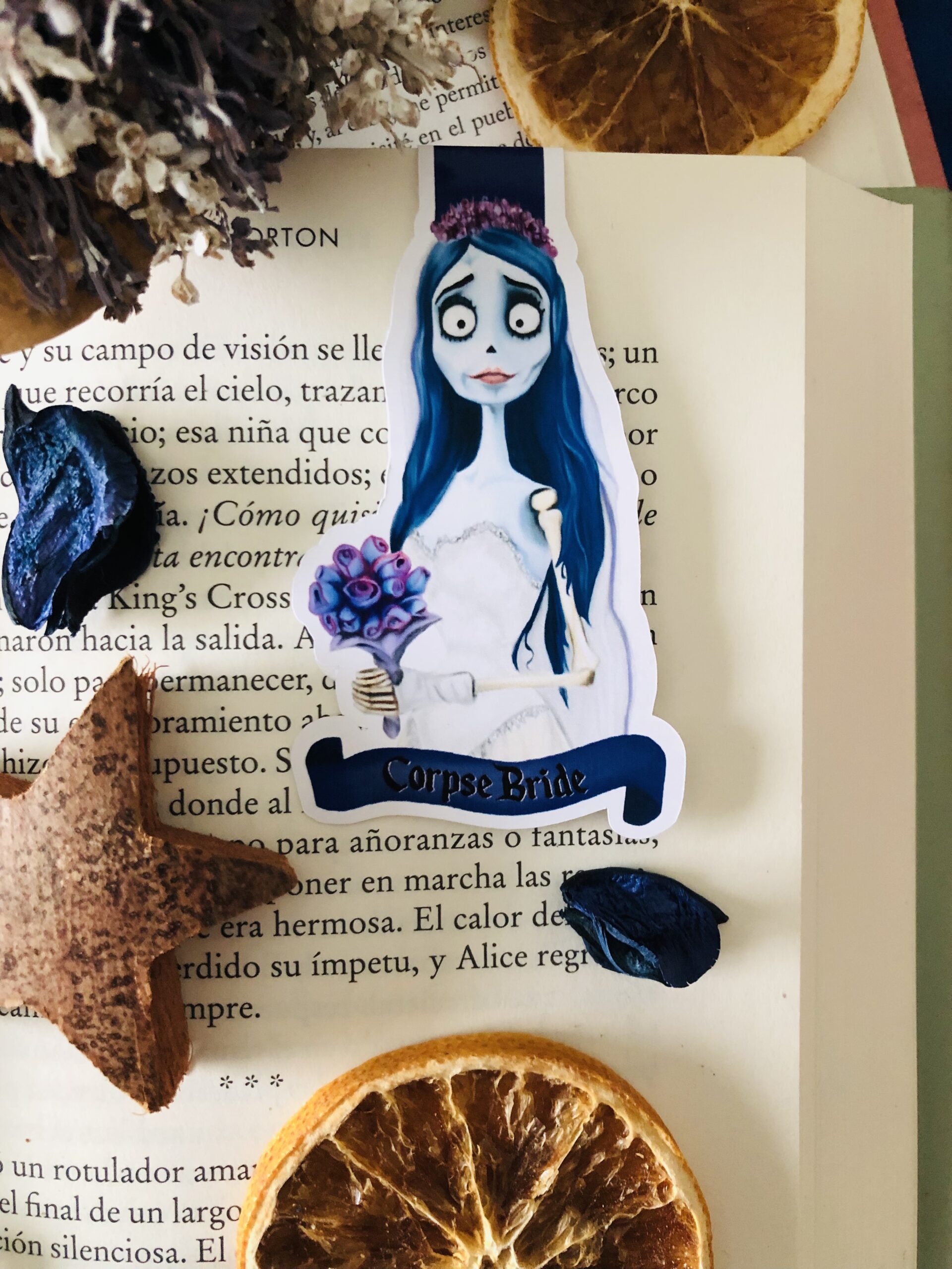 Marcapáginas magnético artesanal hecho a mano de Disney. Fondo inspirado en los elementos que aparecen tanto en los libros como en las películas.