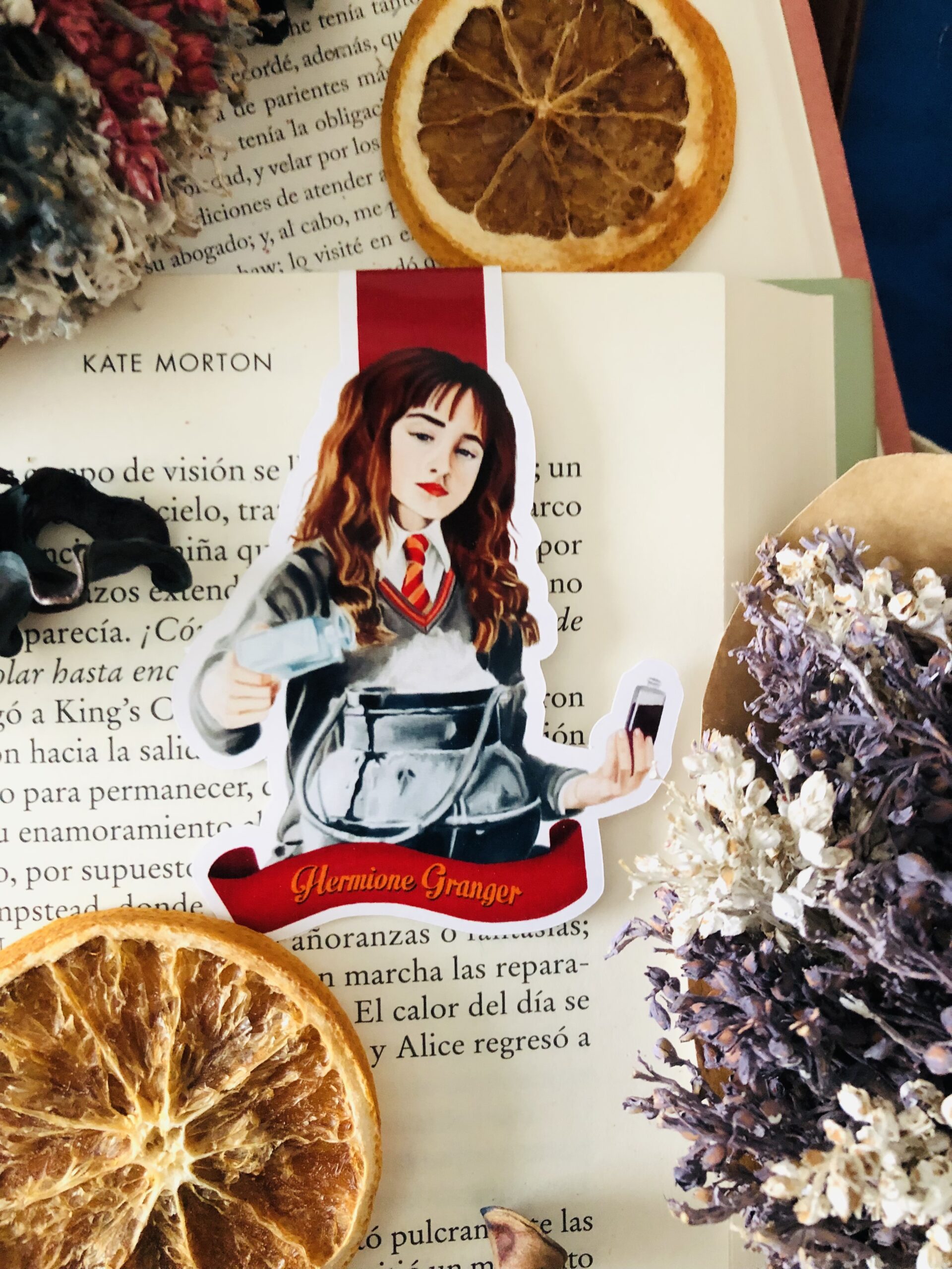 Marcapáginas magnético artesanal hecho a mano del universo Harry Potter. Fondo inspirado en los elementos que aparecen tanto en el libro como en la película.