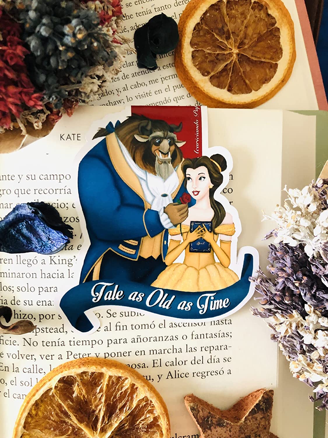 Marcapáginas magnético artesanal hecho a mano de Disney. Fondo inspirado en los elementos que aparecen tanto en los libros como en las películas.