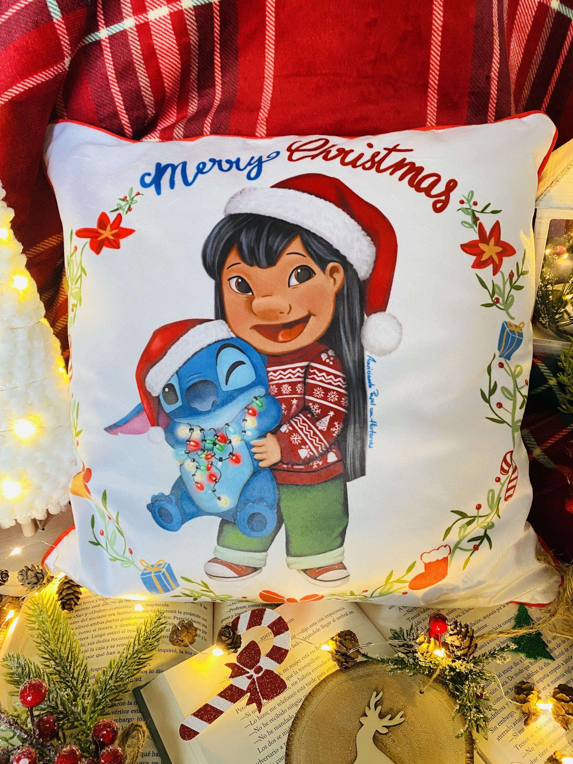 Funda de cojín velvet Lilo y Stitch Navidad - Acariciando Papel con ...