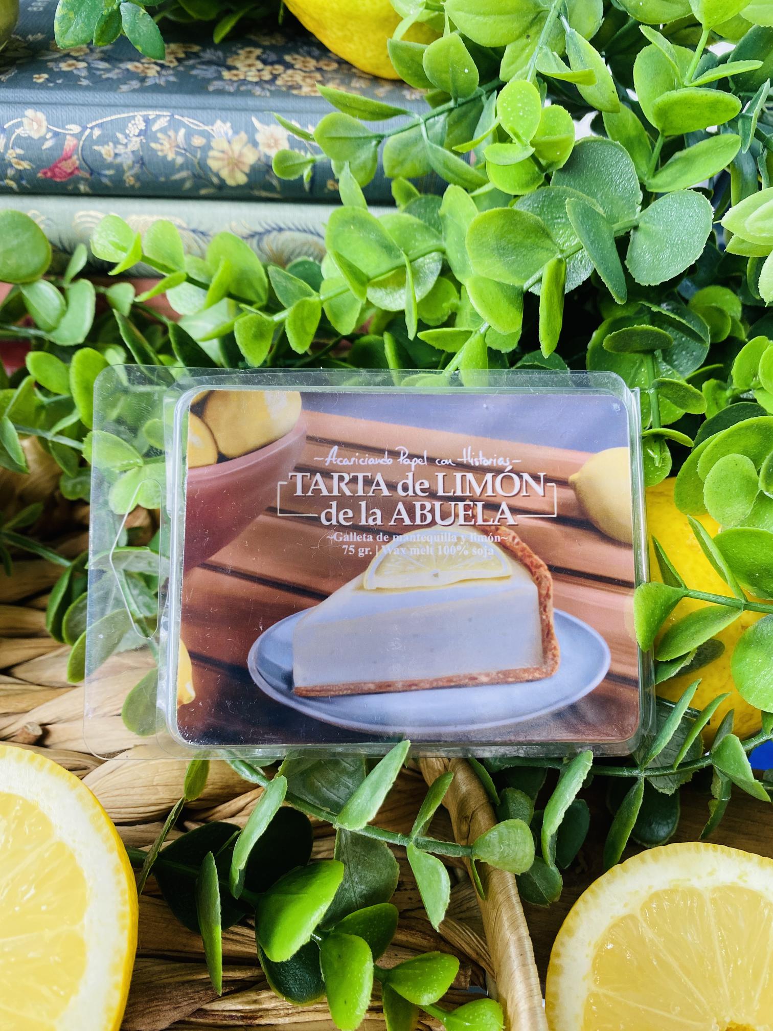 Wax melt aromático de cera de soja 100% Tarta de Limón de la Abuela. Ilustraciones realizadas por AcariciandoPapelConHistorias.