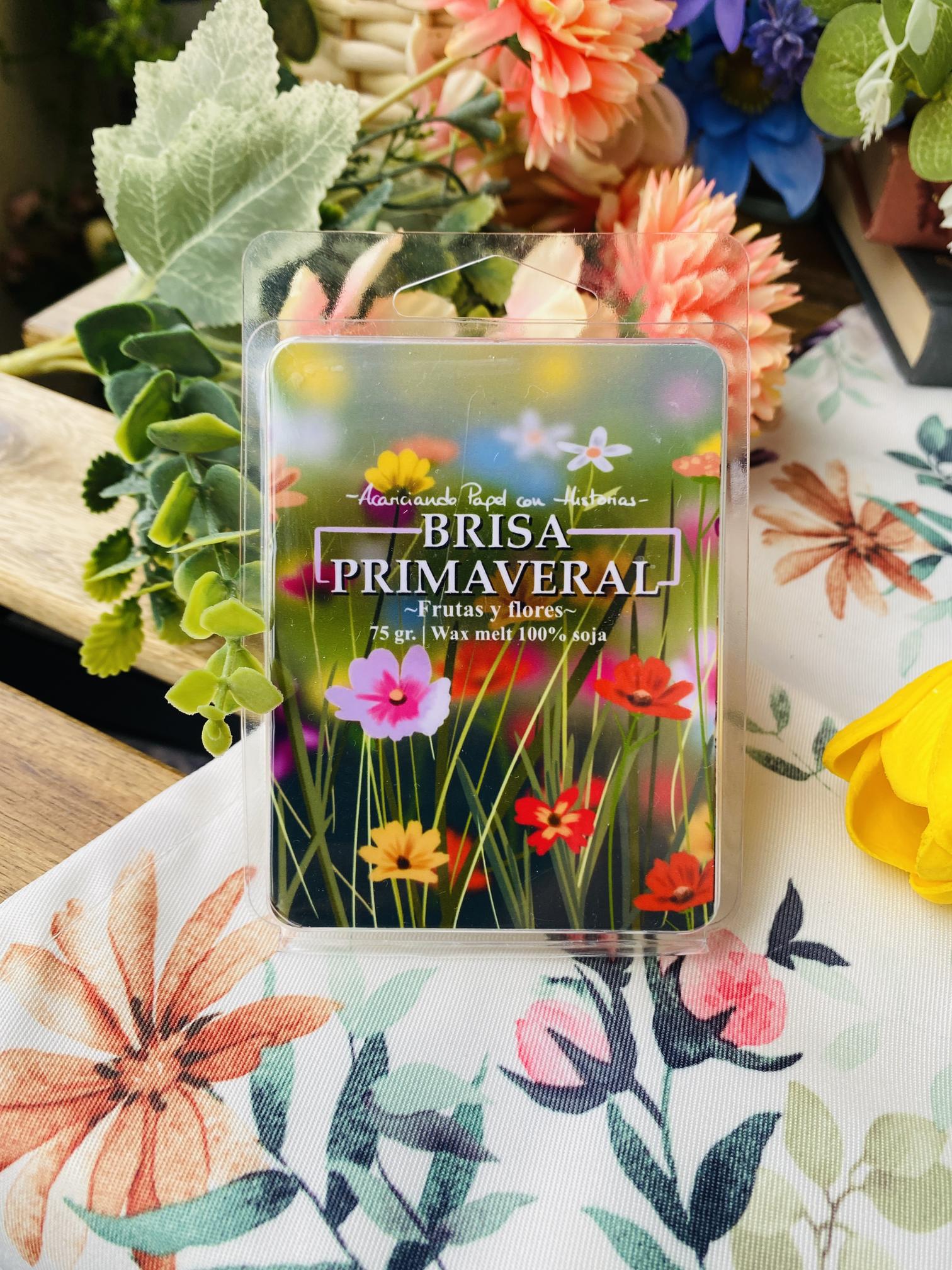 Wax melt aromático de cera de soja 100% Brisa Primaveral. Ilustraciones realizadas por AcariciandoPapelConHistorias.