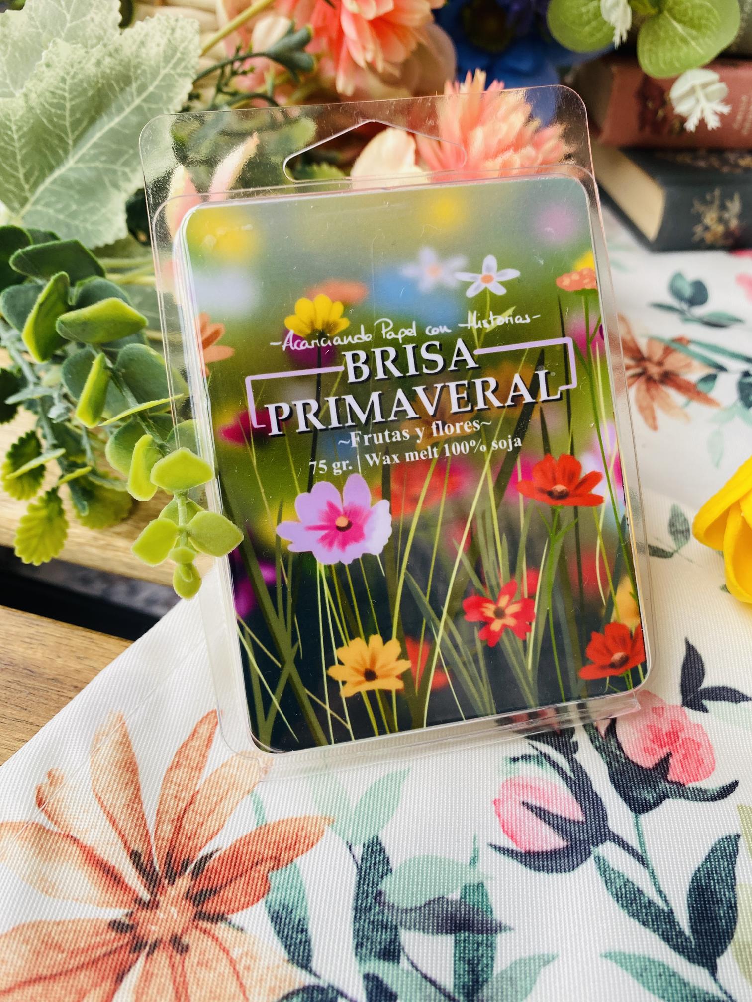 Wax melt aromático de cera de soja 100% Brisa Primaveral. Ilustraciones realizadas por AcariciandoPapelConHistorias.
